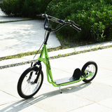 Aosom Teens Youth Scooter Ride On Toy with Adjustable Handlebar, Dual Brakes, and Inflatable Wheels For Kids 5+ - Green