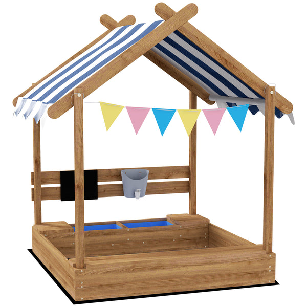 Outsunny Wooden Sandbox with Canopy, House Design for 3-7 Years Old