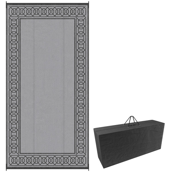 Outsunny RV Mat, Outdoor Patio Rug / Large Camping Carpet, 9' x 18', Waterproof Plastic Straw, Reversible, Black & Gray Border