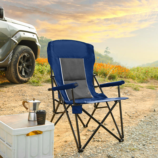 High Back Heavy Duty Lawn Chair with Cup Holder, Portable Collapsible Chair, Supports 250 lbs, Steel Frame, 22.5" L x 25.5" W x 41" H