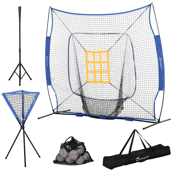 Soozier Baseball Practice Net Set with 7.5x7ft Catcher Net, Ball Caddy and Batting Tee, Portable Pitching Net with Carry Bag for Hitting, Pitching, Batting, Catching