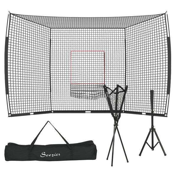 Soozier Softball and Baseball Net with Strike Zone, Tee, Caddy, and Portable Carry Bag for Pitching and Hitting Training