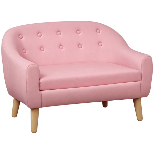 Qaba 2-Seat Kids Sofa, Toddler Sofa Couch, Linen-Like Fabric & Wood Frame Sofa Chair for Ages 3-7, 11" High Seat