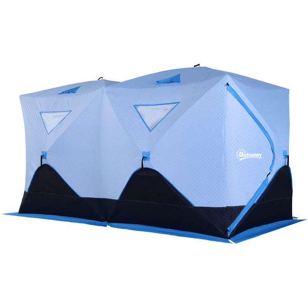 Outsunny 5-8 Person Ice Fishing Shelter, Pop-up Ice Fishing Tent, Ice Shanty, Portable and Insulated, with 2 Doors and Carrying Bag