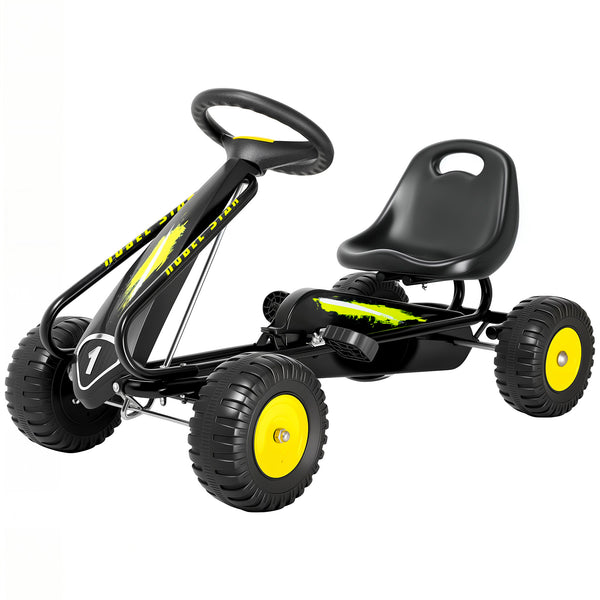 Qaba Pedal Go Kart for Kids with Adjustable Seat, Backrest, Outdoor Racer Ride On Pedal Car for Boys Girs 3-6 Years