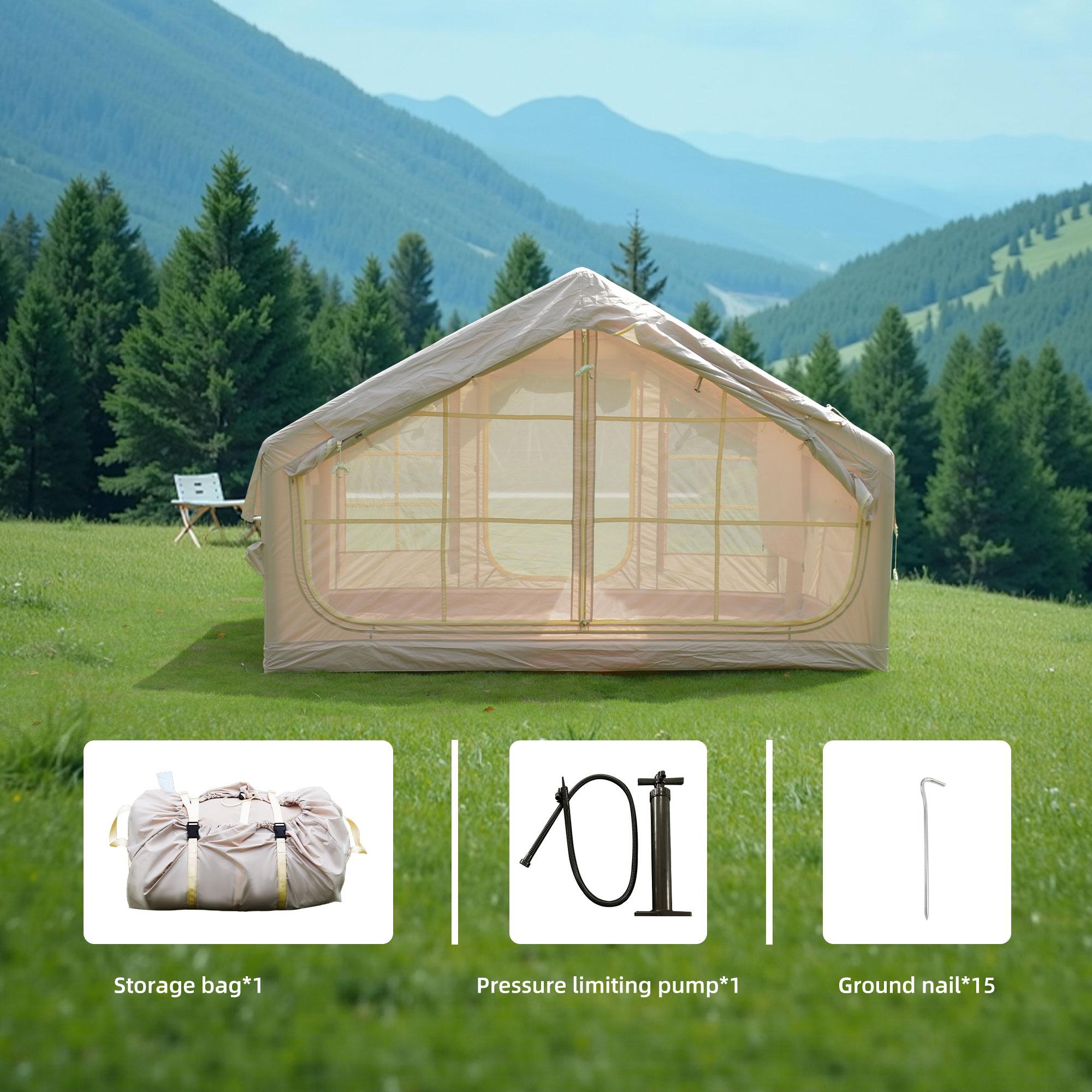 Inflatable 4-Season Camping Tent with Extended Awning, Waterproof Family Tent with Clear Skylight, 118″ L x 82.5″ W x 78.5″ H