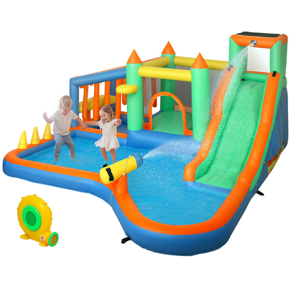 Qaba 8 in 1 Inflatable Bounce House Water Slide with 550W High Power Blower, for 3-8 Years