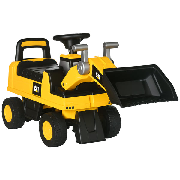 Aosom Caterpillar CAT Licensed Kids Ride on Excavator No Power Construction Vehicles with Manual Shovel, Horn, Hidden Storage