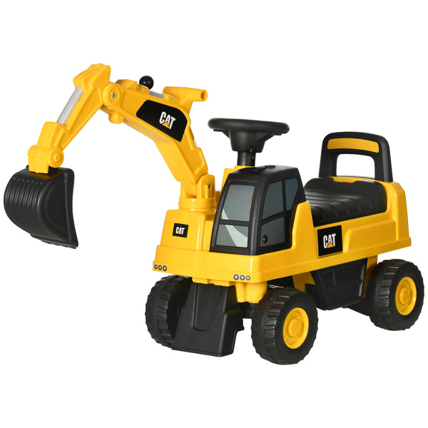 Aosom Kids Excavator Ride on Toy CAT Licensed with Manual Shovel, Horn, Hidden Storage for 18-36 Months