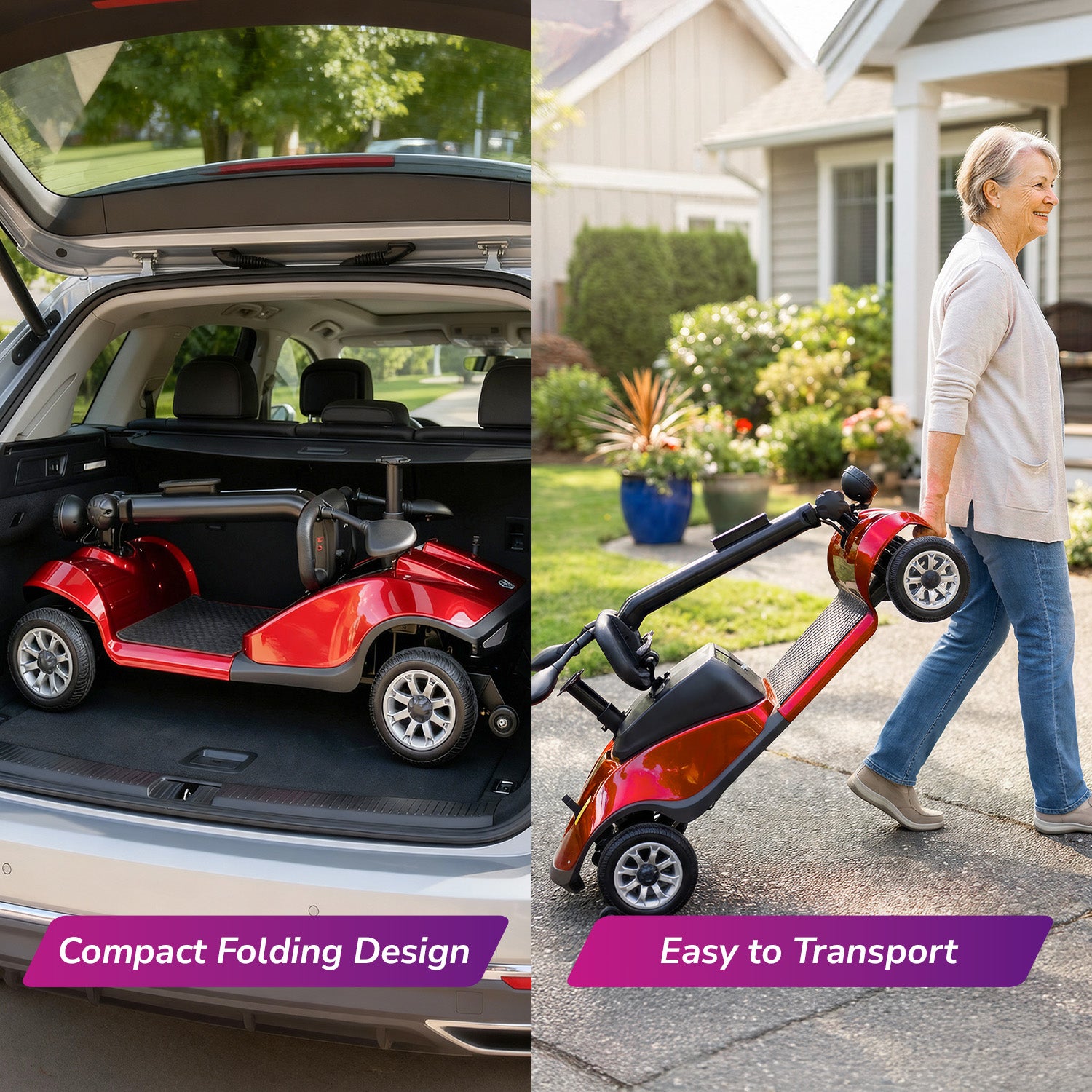 Ecolo Cycle ET4 Move 4 Wheel Mobility Scooter for Adults and Seniors - Health Canada Approved - Lightweight Foldable Electric Scooter with LED Lights, Rear Suspension & Detachable Basket