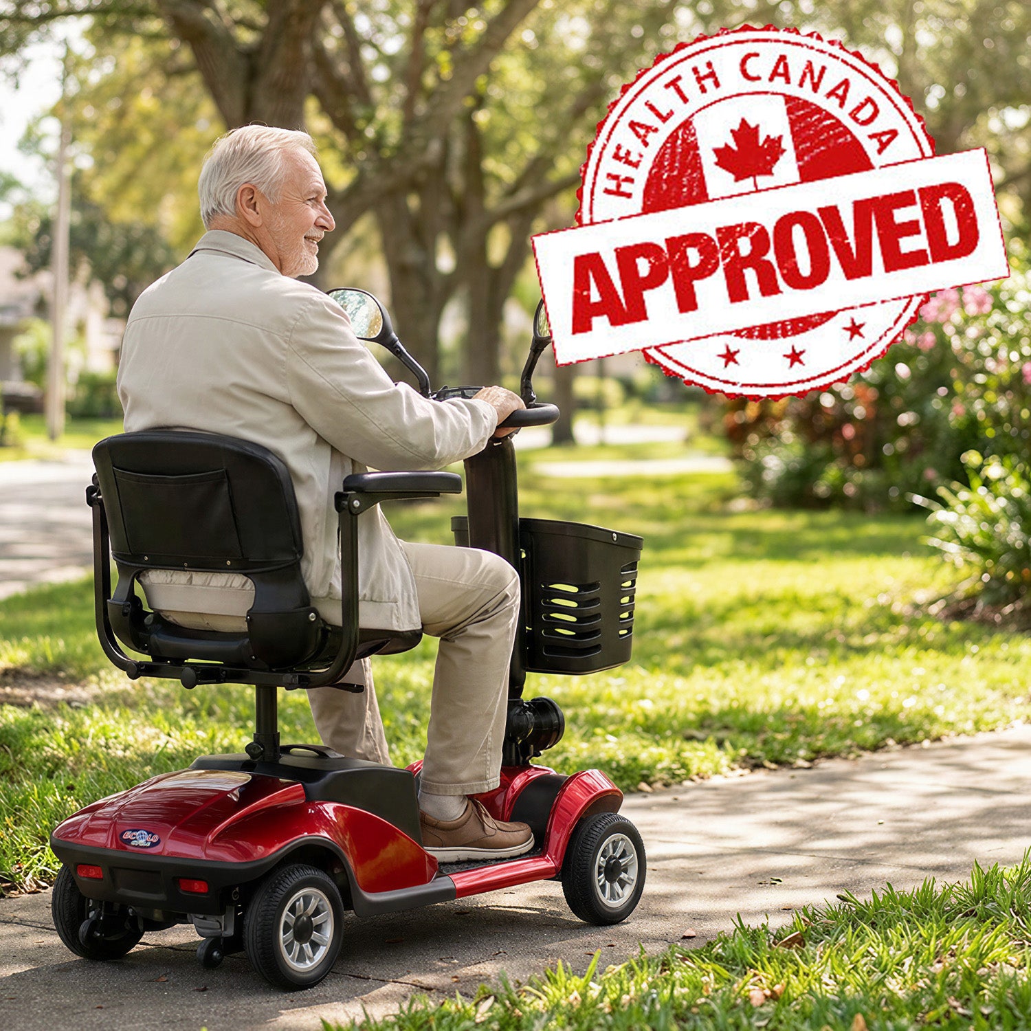 Ecolo Cycle ET4 Move 4 Wheel Mobility Scooter for Adults and Seniors - Health Canada Approved - Lightweight Foldable Electric Scooter with LED Lights, Rear Suspension & Detachable Basket