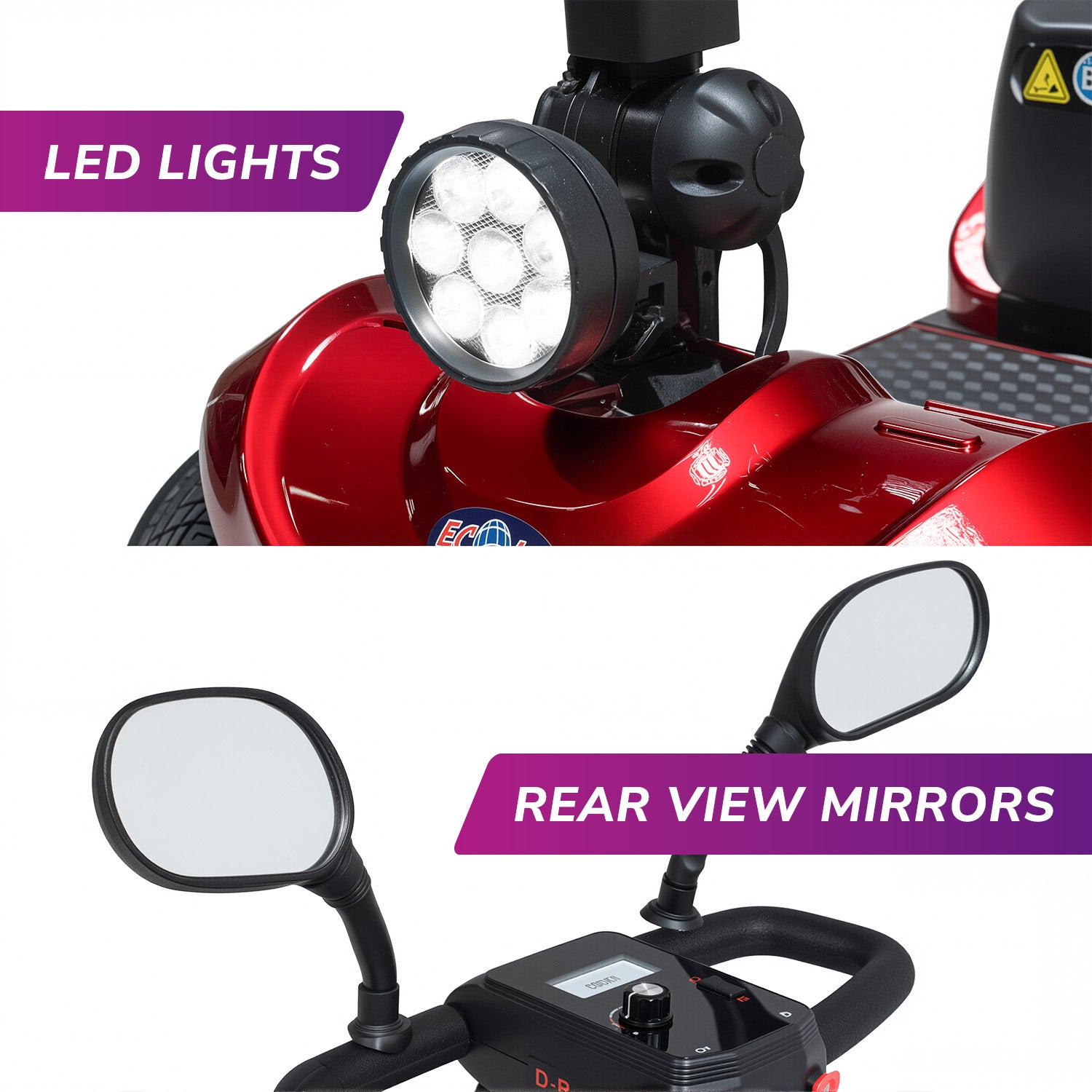 Ecolo Cycle ET4 Move 4 Wheel Mobility Scooter for Adults and Seniors - Health Canada Approved - Lightweight Foldable Electric Scooter with LED Lights, Rear Suspension & Detachable Basket