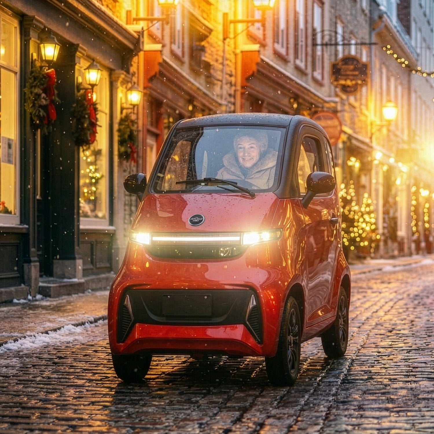 Ecolo Cycle ET4 Cruise Connect Fully Enclosed Mobility Scooter Adults - Health Canada Approved - A/C & Heat - Handlebar - ET4 CRUISE CONNECT WITH A/C (HANDLEBAR)