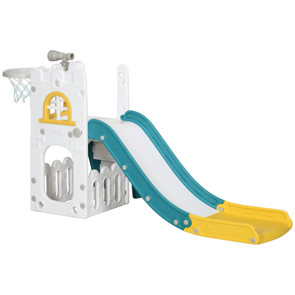 Qaba 5 in 1 Toddler Slide with Basketball Hoop, Climber, Telescope & Storage Baskets for 1-3 Years Olds