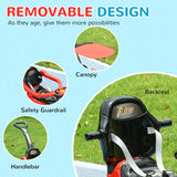 Qaba 3 in 1 Push Car Sliding Car with Removable Handle, Music, Horn, Canopy, Safety Guardrail, Red