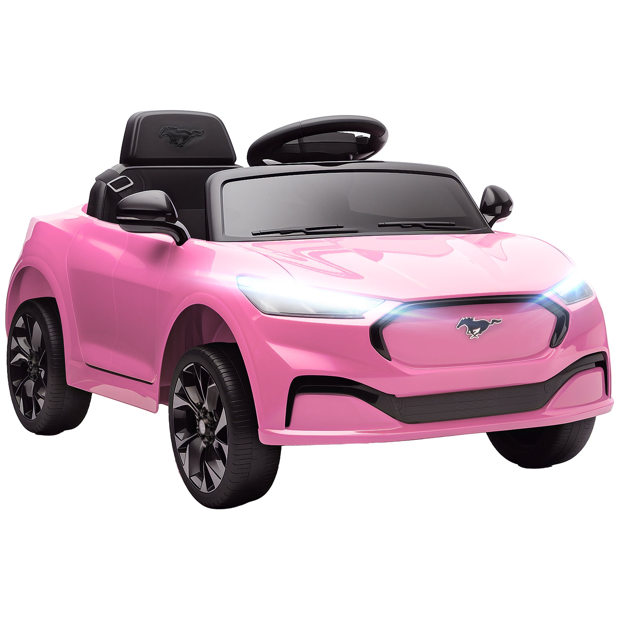 Qaba 12V Kids Ride On Car, Licensed Ford Mustang Mach-E Electric Car with Remote Control, LED Light, Music, Pink