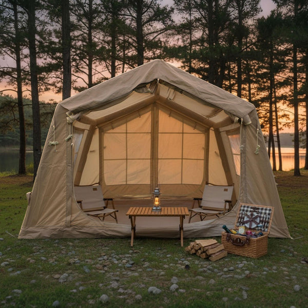 Upgrade Inflatable Camping Tent with Higher Sidewalls, 4-Season Waterproof Family Tent with Stove Jack, 126″ L x 98.5″ W x 82.5″ H