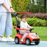 Qaba 3 in 1 Push Car Sliding Car with Removable Handle, Music, Horn, Canopy, Safety Guardrail, Red