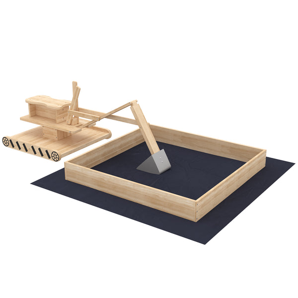 Qaba Wooden Sandbox with Digger, Kids Sandbox with 360° Rotating Seat & Bottom Liner, 72" x 35" x 22"
