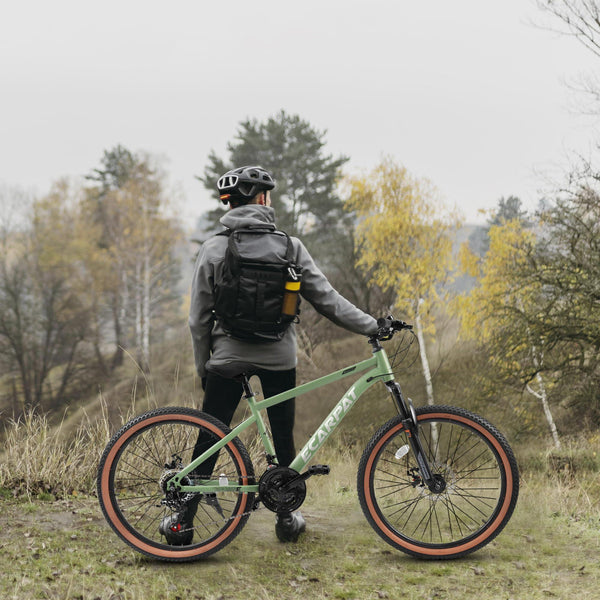 27.5" High Carbon Steel Mountain Bike with Disc Brakes, Thumb Shifter, Front Fork Suspension, 21-Speed Trail Commuter for All Terrains