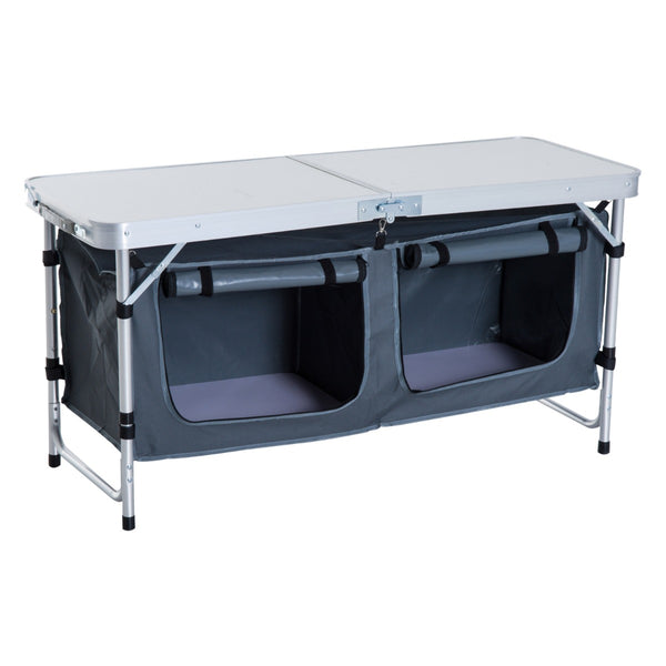 Outsunny 47" Portable Camping Table Aluminum Picnic Folding Camping Table with Carrying Handle and Storage Organizer
