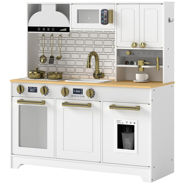 Qaba Play Kitchen, Kids Kitchen Playset with Coffee Maker, Ice Maker, Clicking Knobs, Storage, Accessories for 3-8 Years