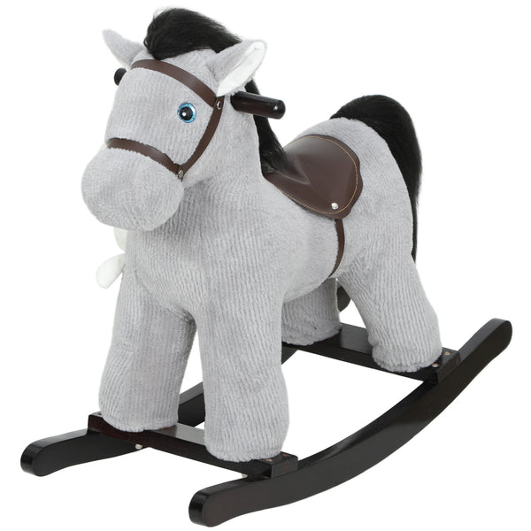 Qaba Kids Rocking Horse, Plush Toddler Ride on Toy with Realistic Neigh and Toy for 2–5 Years Old