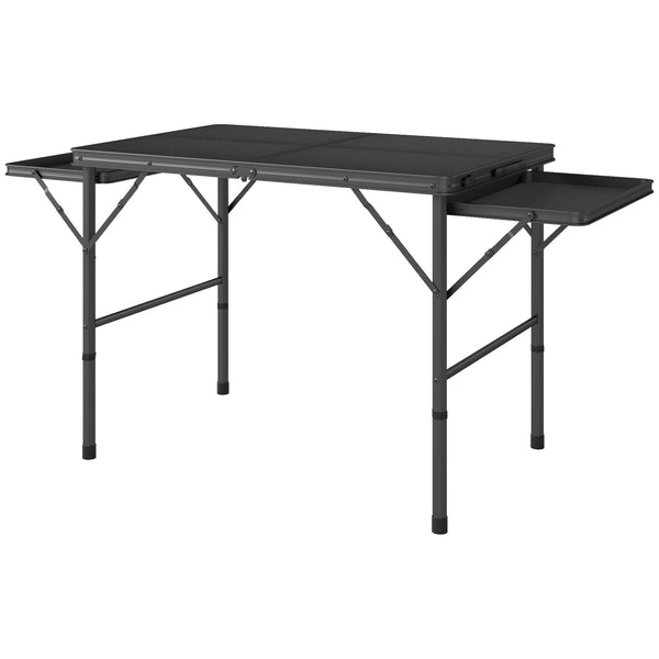 Outsunny Folding Camping Table, 4.5ft Portable Table with 2 Wing Panels, Height Adjustable Metal Picnic Table