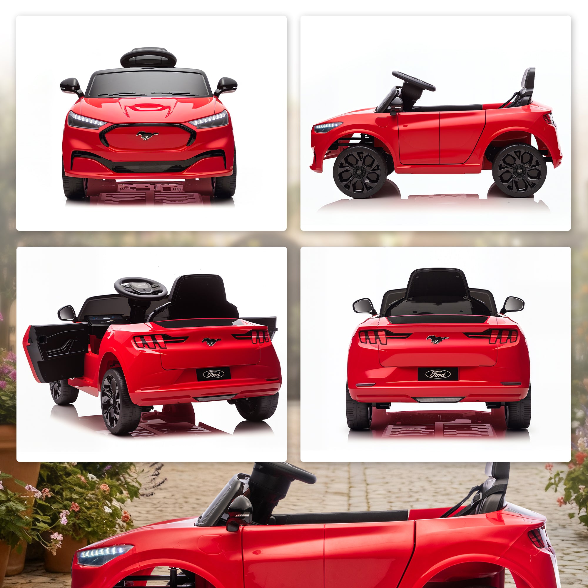 Qaba 12V Kids Ride On Car, Licensed Ford Mustang Mach-E Electric Car with Remote Control, LED Light, Music, Red
