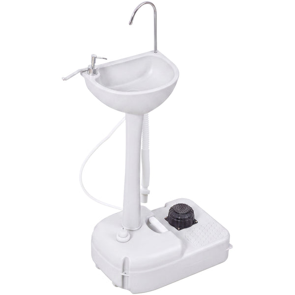 kleankin Portable Camping Sink, Portable Sink Hand Wash Station with 4.5 Gallon (17L) Tank, Rolling Wheels, Soap Dispenser, Towel Holder for RV, Outdoor Events, Gatherings, HDPE