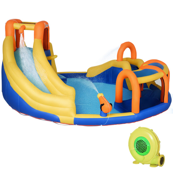 Outsunny 6-in-1 Inflatable Water Slide Kids Bounce House Jumping Castle Includes Slide Basket Pool Climbing Wall Tunnel