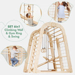 Indoor Wooden Playground for Children - 6in1 Playground + Swings Set + Slide Board - SKU: IWPC-6IN1-CA