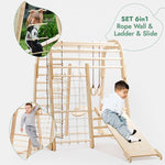 Indoor Wooden Playground for Children - 6in1 Playground + Swings Set + Slide Board - SKU: IWPC-6IN1-CA
