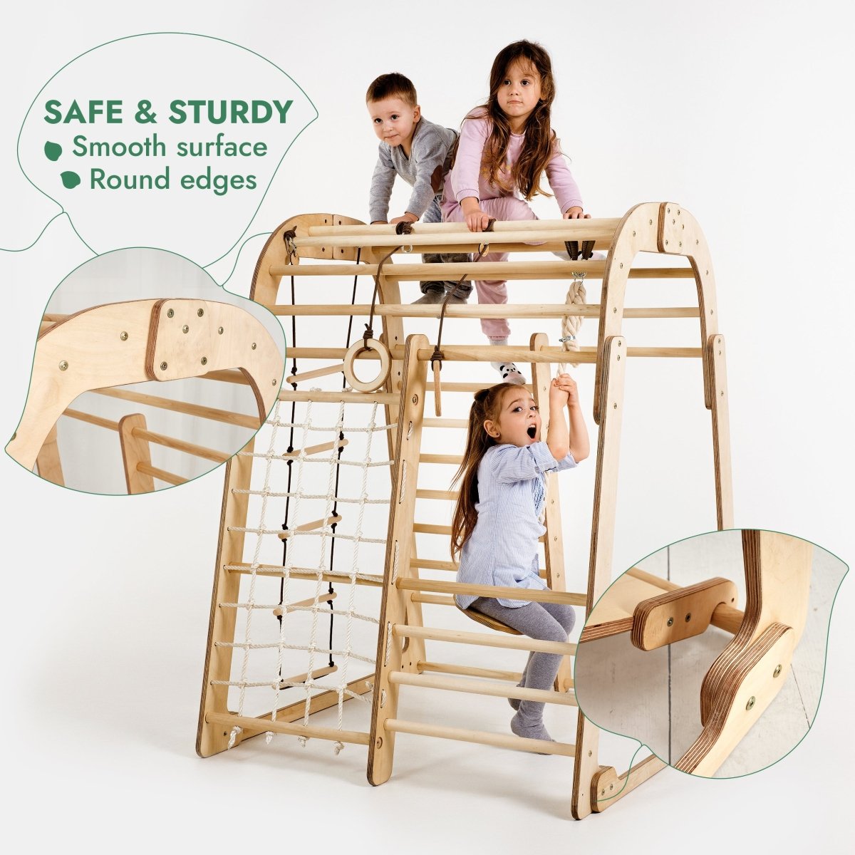 Indoor Wooden Playground for Children - 6in1 Playground + Swings Set + Slide Board - SKU: IWPC-6IN1-CA