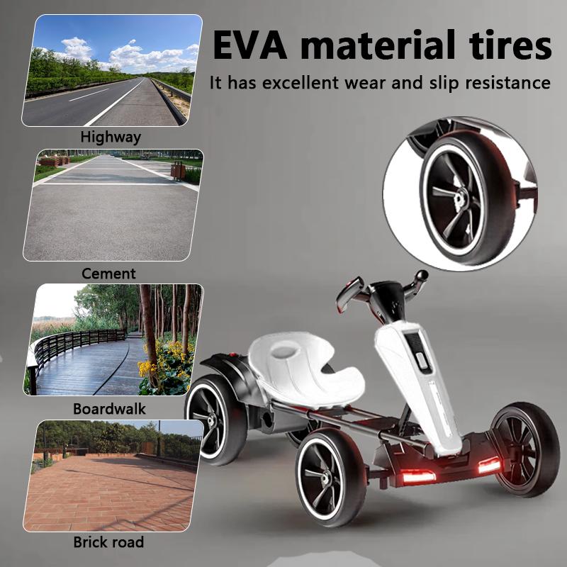 12V Electric Pedal Go-Kart for Kids with Adjustable High-Back Seat, Ride-On Truck with Music/Flashing Lights, 38\'\' L x 22.5\'\' W x 19.5\'\' H, White