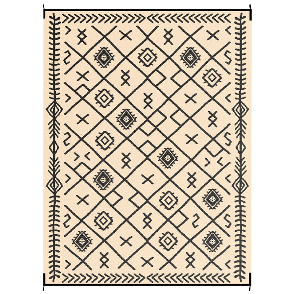 Outsunny Reversible Outdoor Rug, Waterproof Plastic Straw with Carry Bag, 9' x 12', Black & Beige Rhombus