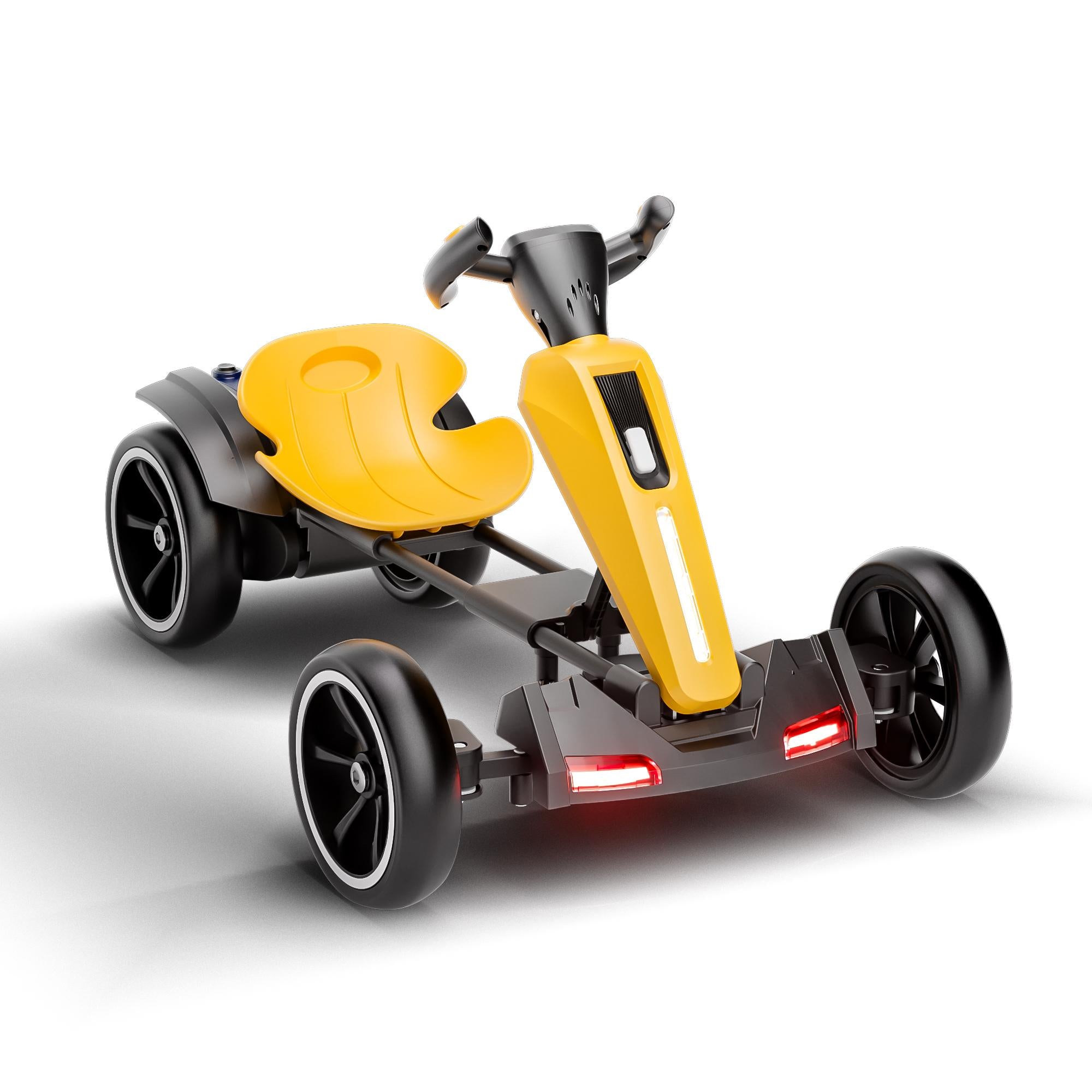 12V Electric Pedal Go-Kart for Kids with Adjustable High-Back Seat, Ride-On Truck with Music/Flashing Lights, 38\'\' L x 22.5\'\' W x 19.5\'\' H, Yellow