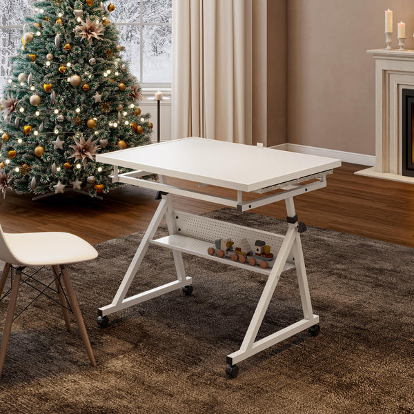 1500-Piece Jigsaw Puzzle Table with 4 Felt Storage Trays, Locking Casters, Drawing Desk with Wooden Cover, 35.5" L x 23.5" W x 29.5" H