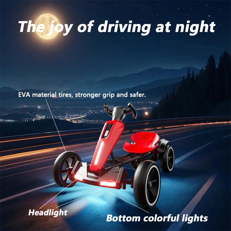 12V Electric Pedal Go-Kart for Kids with Adjustable High-Back Seat, Ride-On Truck with Music/Flashing Lights, 38\'\' L x 22.5\'\' W x 19.5\'\' H, Red