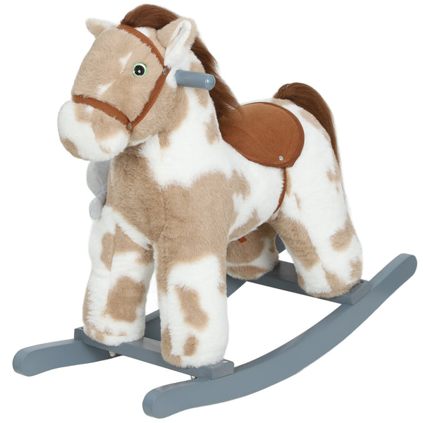 Qaba Rocking Horse, Kids Plush Horse Rocker with Rabbit Toy and Realistic Neigh for Toddlers 2–5 Years Old