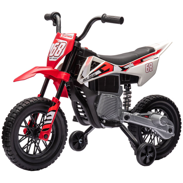 Qaba 12V Kids Electric Motorcycle w/ Twist Grip Throttle, Training Wheels, Rear Suspension & Music
