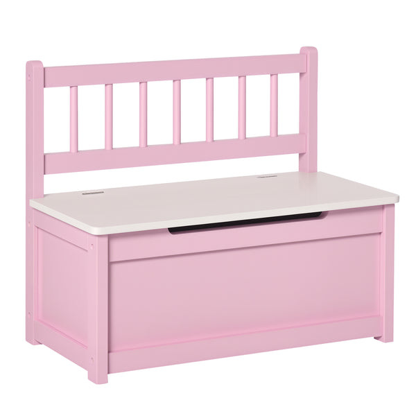 Qaba Toy Box Chest, Kids Storage Bench with Large 27 L Interior, Toy Organizer with Top Lid, and Backrest, Kids Bedroom Furniture for Nursery Room, Playroom, Bedroom, 24" x 12" x 20"
