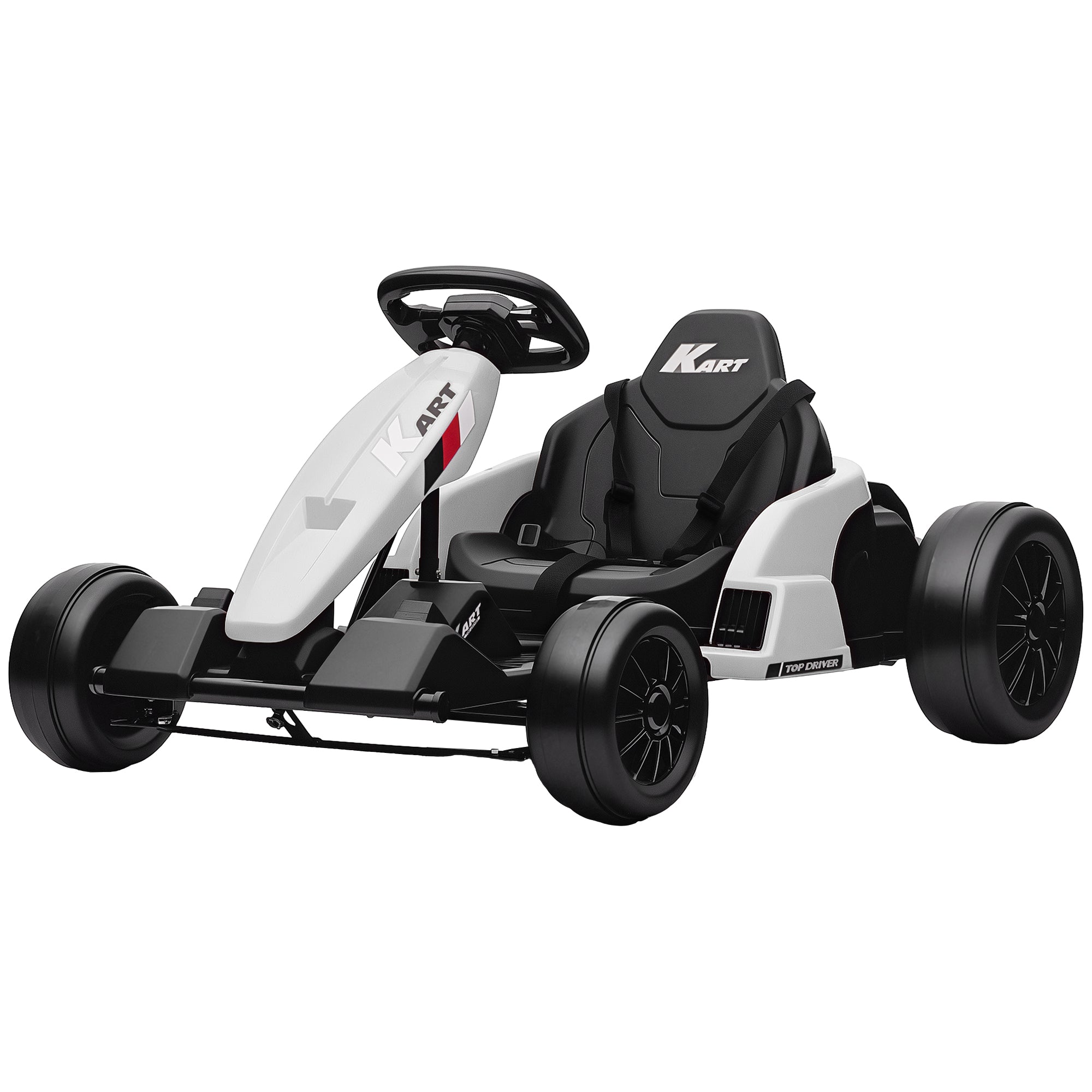 24V Electric Go Kart with Dual 150W Motors, Adjustable Seat & 11.2MPH High Speed, Slow Start, 5-Point Harness - SKU: 370-429V80BU
