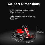 12V Electric Pedal Go-Kart for Kids with Adjustable High-Back Seat, Ride-On Truck with Music/Flashing Lights, 38\'\' L x 22.5\'\' W x 19.5\'\' H, Red