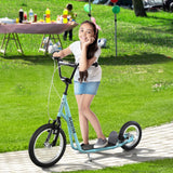 Aosom Teens Youth Scooter Ride On Toy with Adjustable Handlebar, Dual Brakes, and Inflatable Wheels For Kids 5+, Blue