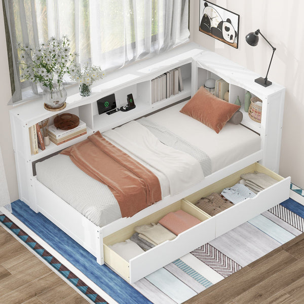 Vinsetto Twin Size Daybed with 2 Storage Drawers, Storage Cabinets, USB Ports, Solid Wood and MDF, 86" L x 51" W x 37.5" H