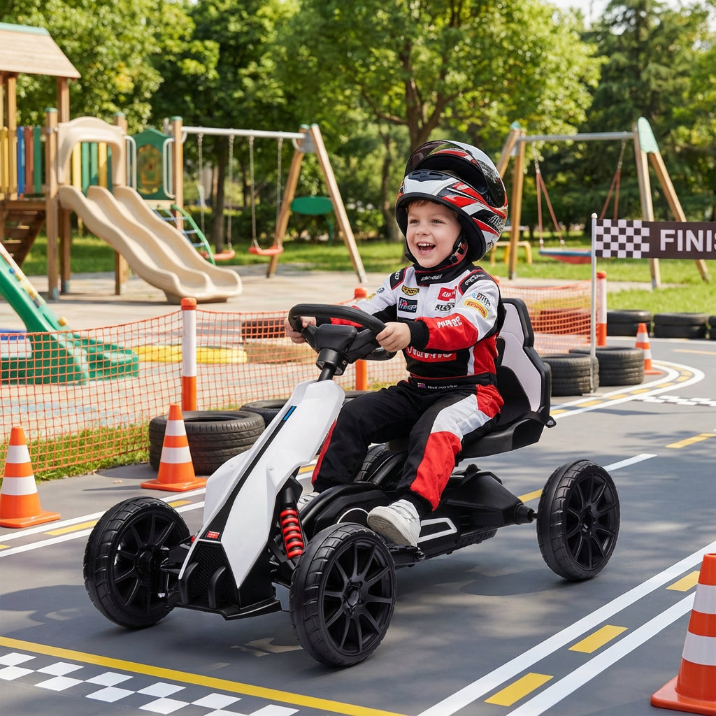Aosom 12V Electric Go Kart for Kids, Ride On Toy with EVA Tires, 2 Speeds, Adjustable Seat, Safety Belt for 3-8 Years, White