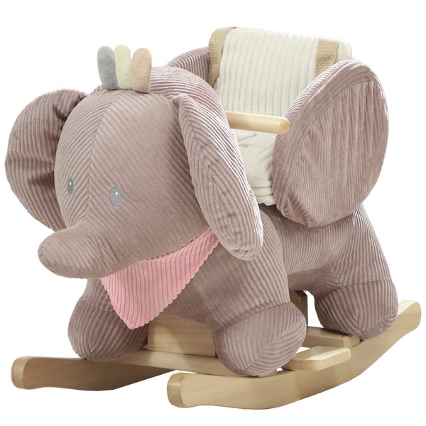 Qaba Baby Rocking Horse with Seat, Kids Ride On Toy with Realistic Elephant Sound and Safety Belt for 18 to 36 Months