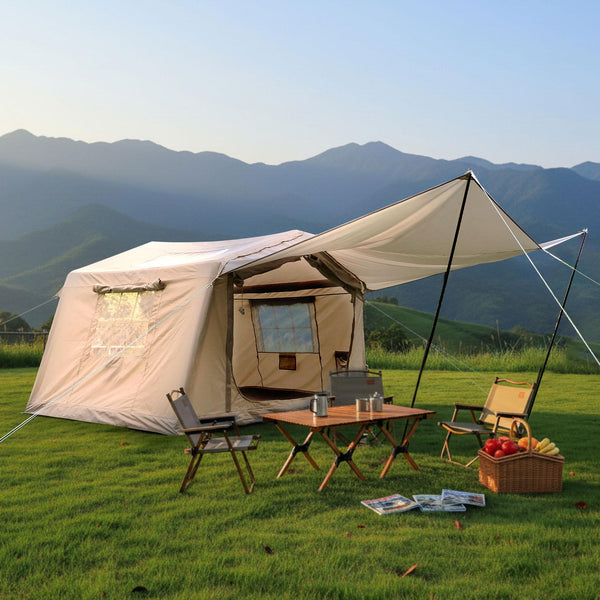 4-Season Camping Tent with Extended Awning and Higher Sidewalls, Waterproof Family Tent with Dual Doors, 126″ L x 98.5″ W x 82.5″ H