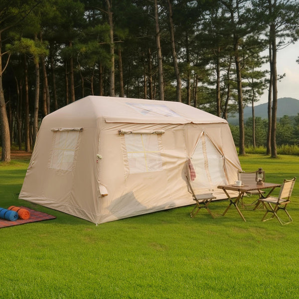 Modern Camping Tent with Quick-Inflate 2-Room Design, 4-Season Waterproof Family Tent with Hand Pump, 157.5″ L x 108″ W x 78.5″ H